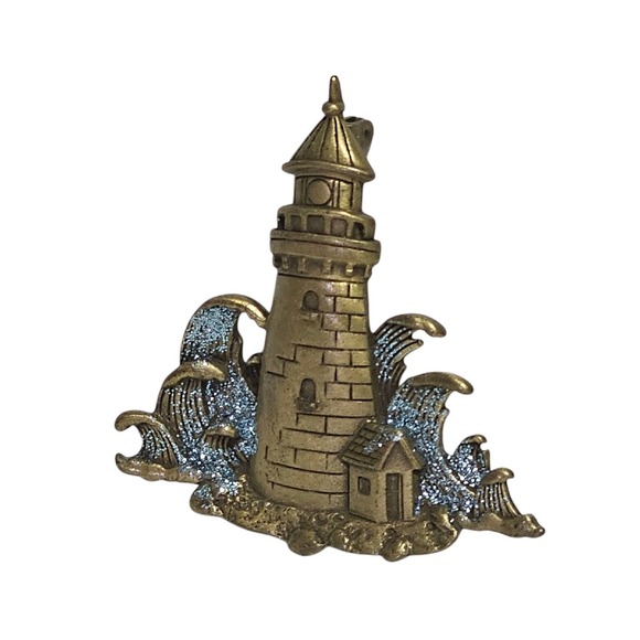 JJ Lighthouse Brooch Pin Coastal Ocean Sea Waves Nautical Jewelry - Picture 6 of 10